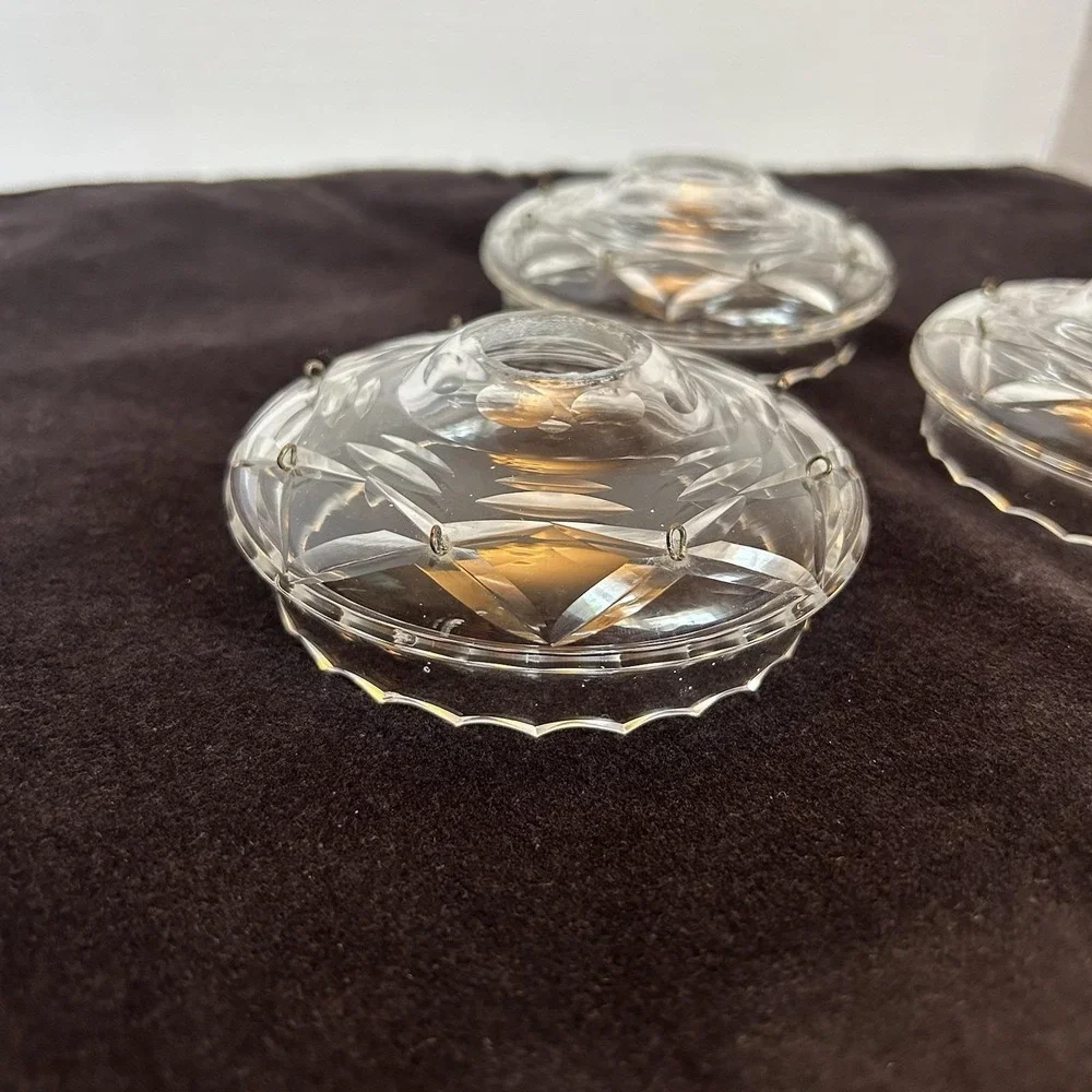 3 Cut Crystal Chandelier Bobeche Drip Pans 8 Prism Loops Replacement Vtg Antique